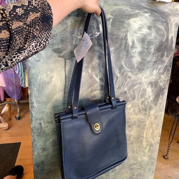 Coach navy blue leather suede gold purse handbag - Picture 2 of 4